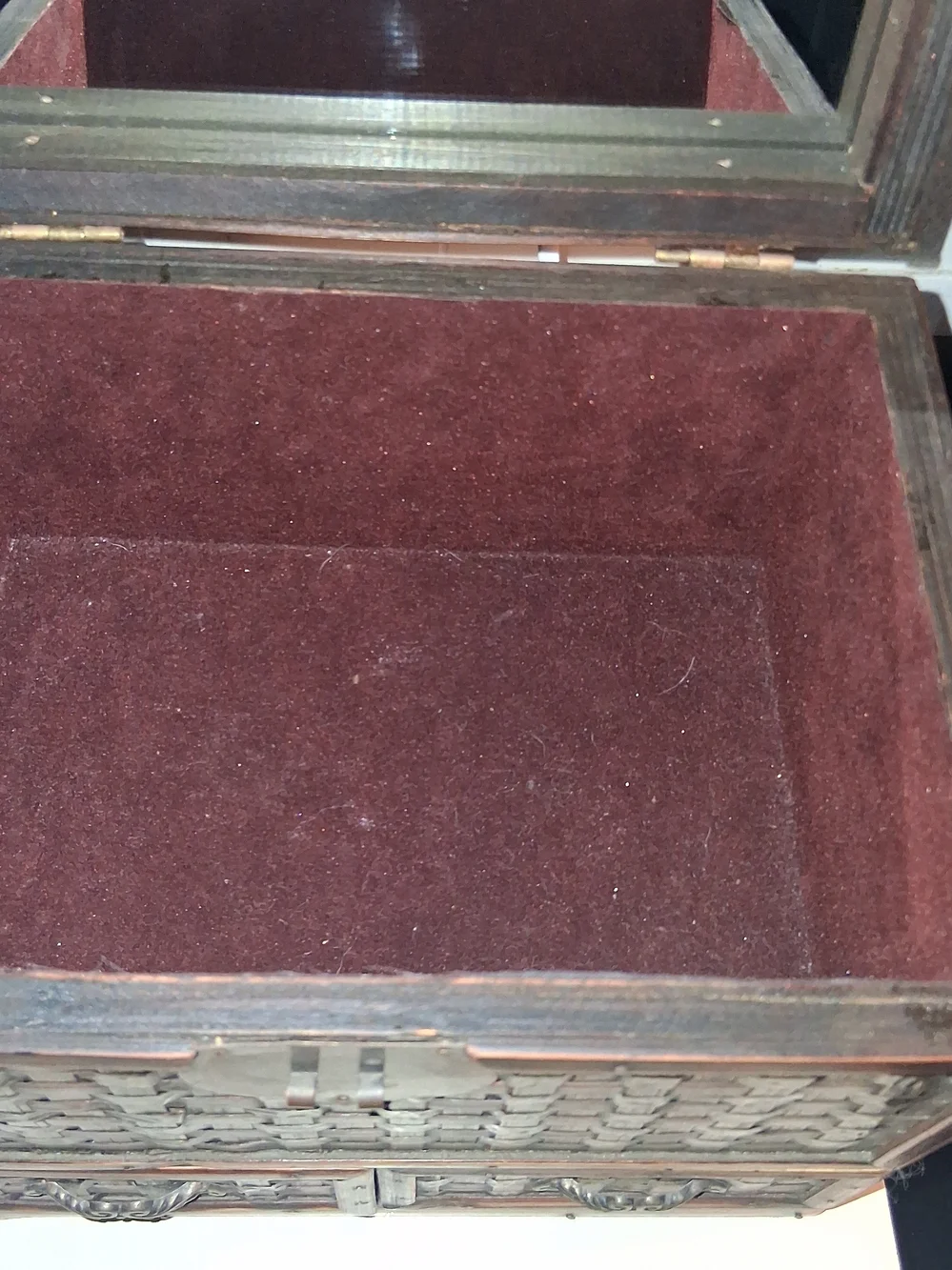 Hand Crafted Wood Woven Accent Storage Chest With 2 Drawers in Dark Brown